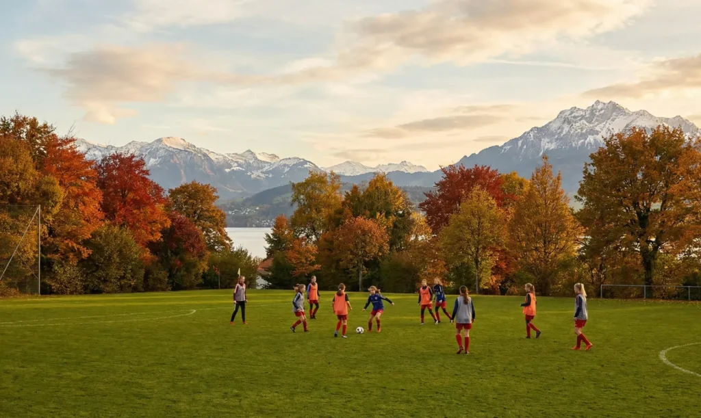 Engagierte junge Fussballerinnen der RK Academy bei einer intensiven Trainingseinheit auf der Sportanlage Fallacher in Küsnacht.