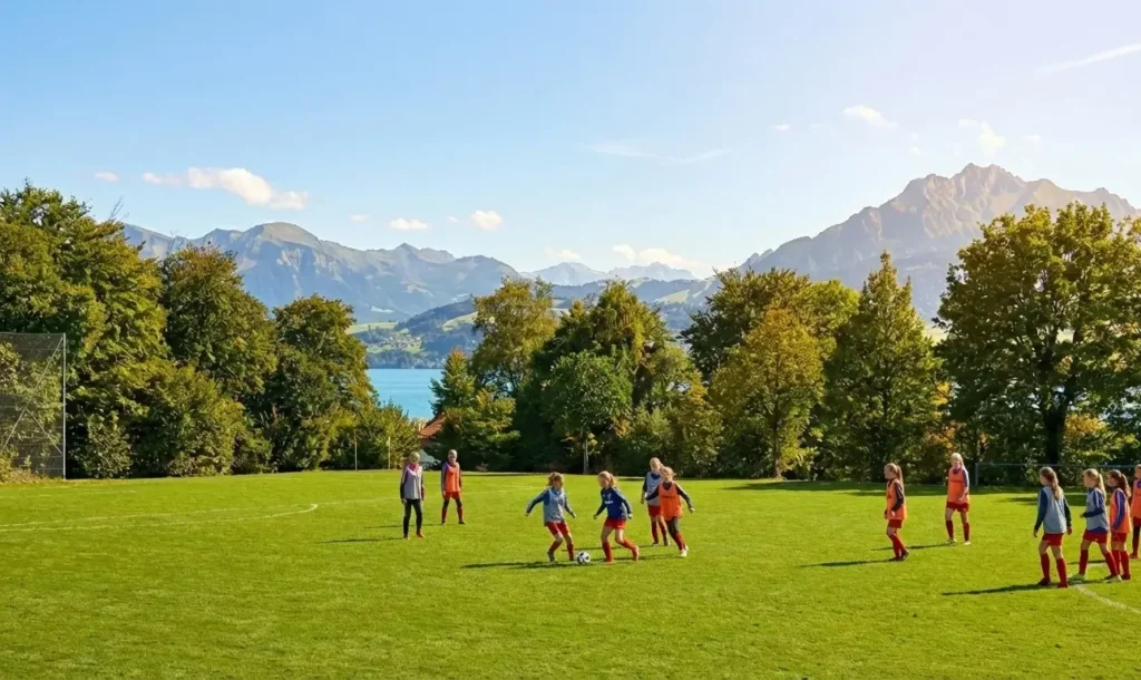 Dynamische Spielszene junger Fussballerinnen der RK Academy beim Elite-Training in Küsnacht.